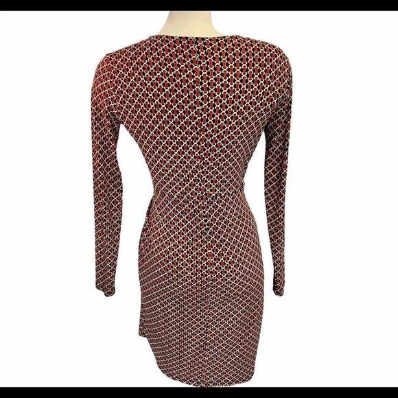 Michael Michael Kors red chain link long sleeve Print Faux Wrap Dress Sz XS - Picture 5 of 16